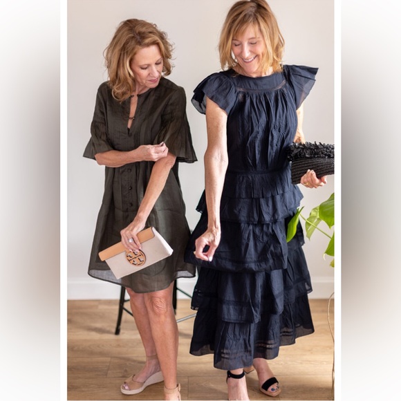 NWT! BANANA REPUBLIC BLACK SELENE EMBROIDERED MIDI DRESS MEDIUM TALL MT festival - Picture 5 of 7